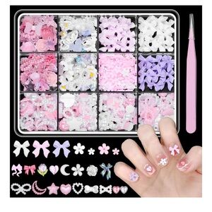 3D Pink Assorted Bows Flowers Pearls Nail Charms